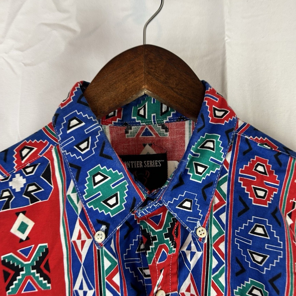 Frontier Series Southwestern Shirt Mens Medium Aztec Print Western Colorful - Picture 3 of 11